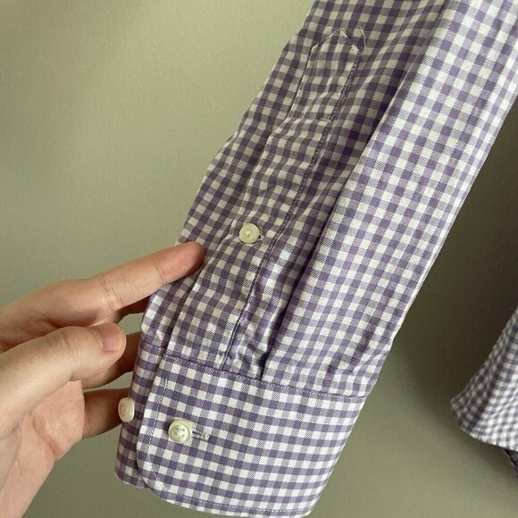Nordstrom Mens 16 32-33 Purple/White Gingham Button Down Long Sleeve Dress Shirt - Picture 4 of 9